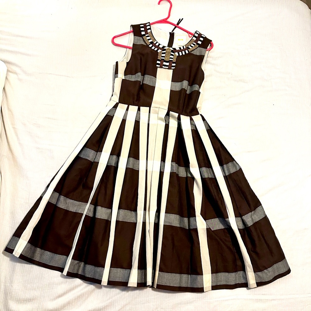 Brown plaid beaded dress by Maeve from Anthropologie in pristine condition.